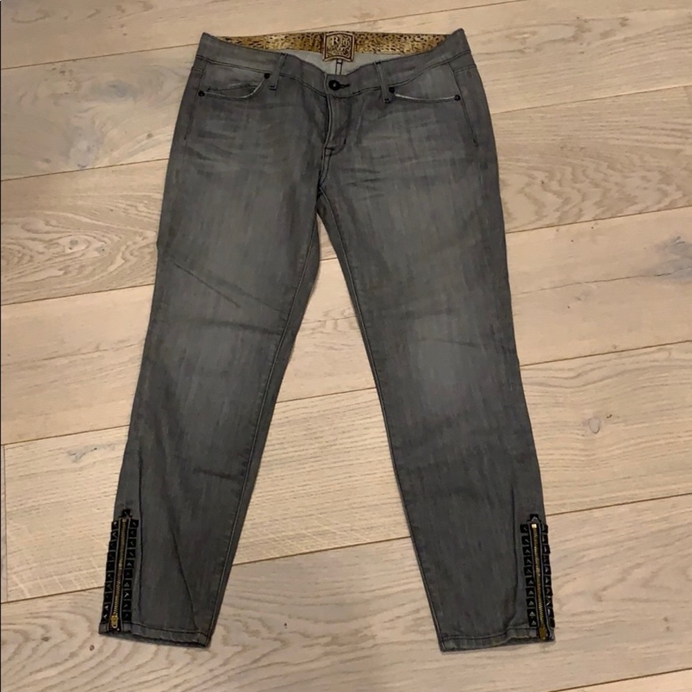 Rich and Skinny Grey Zipper Stud Jeans